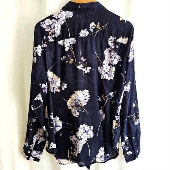 Punt Roma Navy Blue Floral Print Linen Blouse - Picture 8 of 16